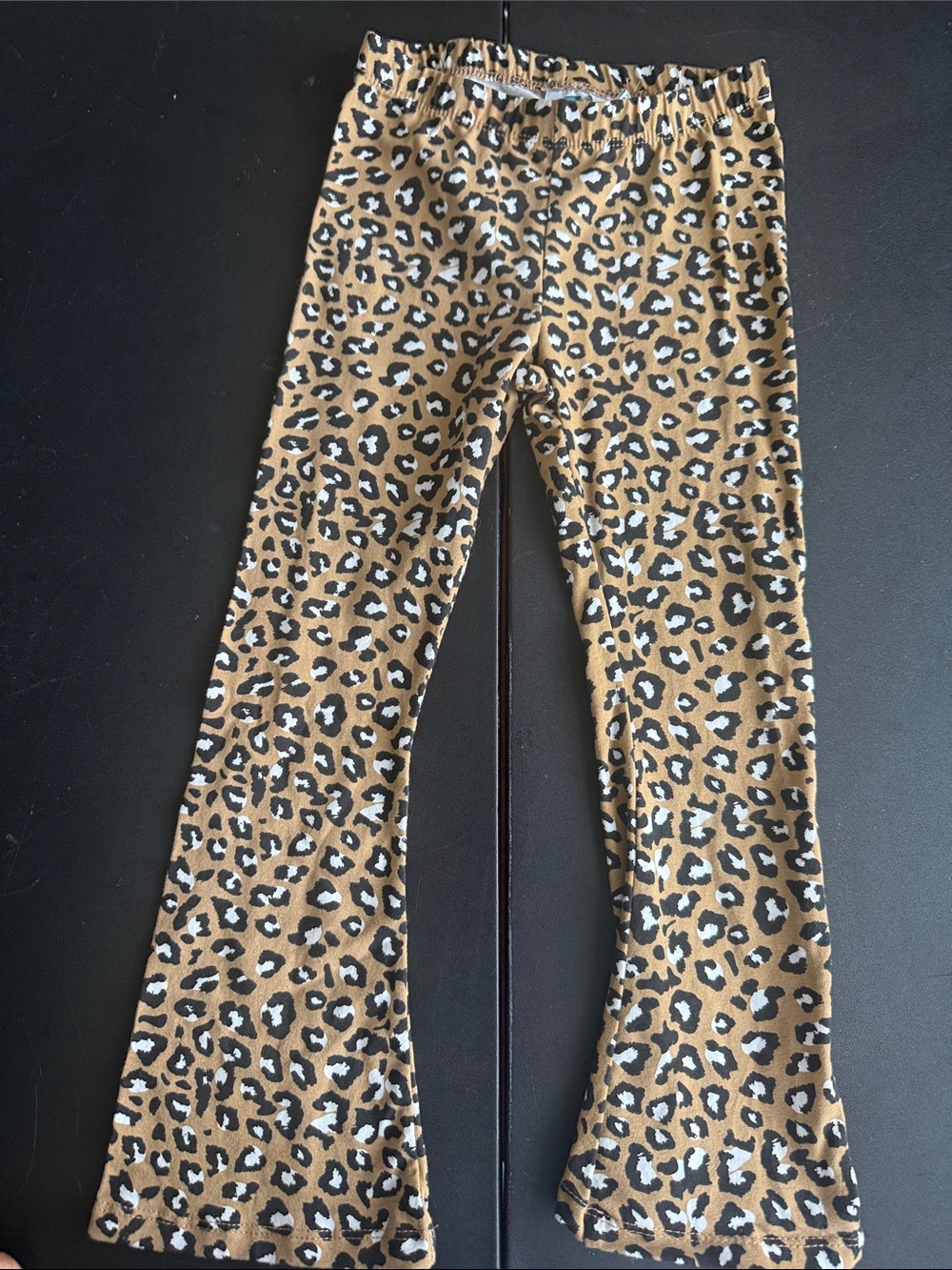 Girls Leopard Print Flared Leggings - Tan & Black